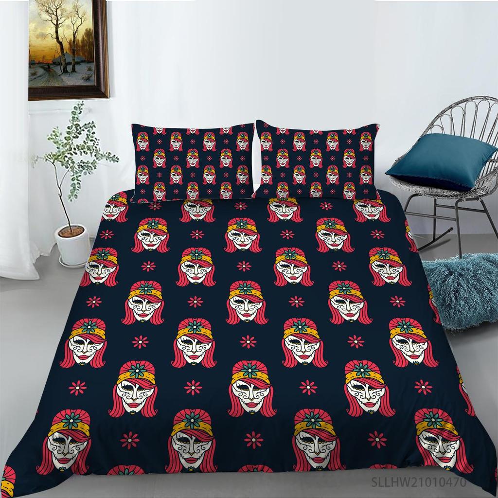 Skull Head Printed Bedding Single Double Bed Full Size Personalized Dark Pattern Pillowcase and Quilt Cover 2 or 3 Comfortable Home Decoration