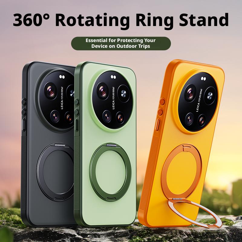 For Xiaomi Mi 17 Ultra Case Rock Sand Anti-Fingerprint Anti-Oil Magnetic 360° Rotatable Kickstand Fine Grip Soft Case Cover