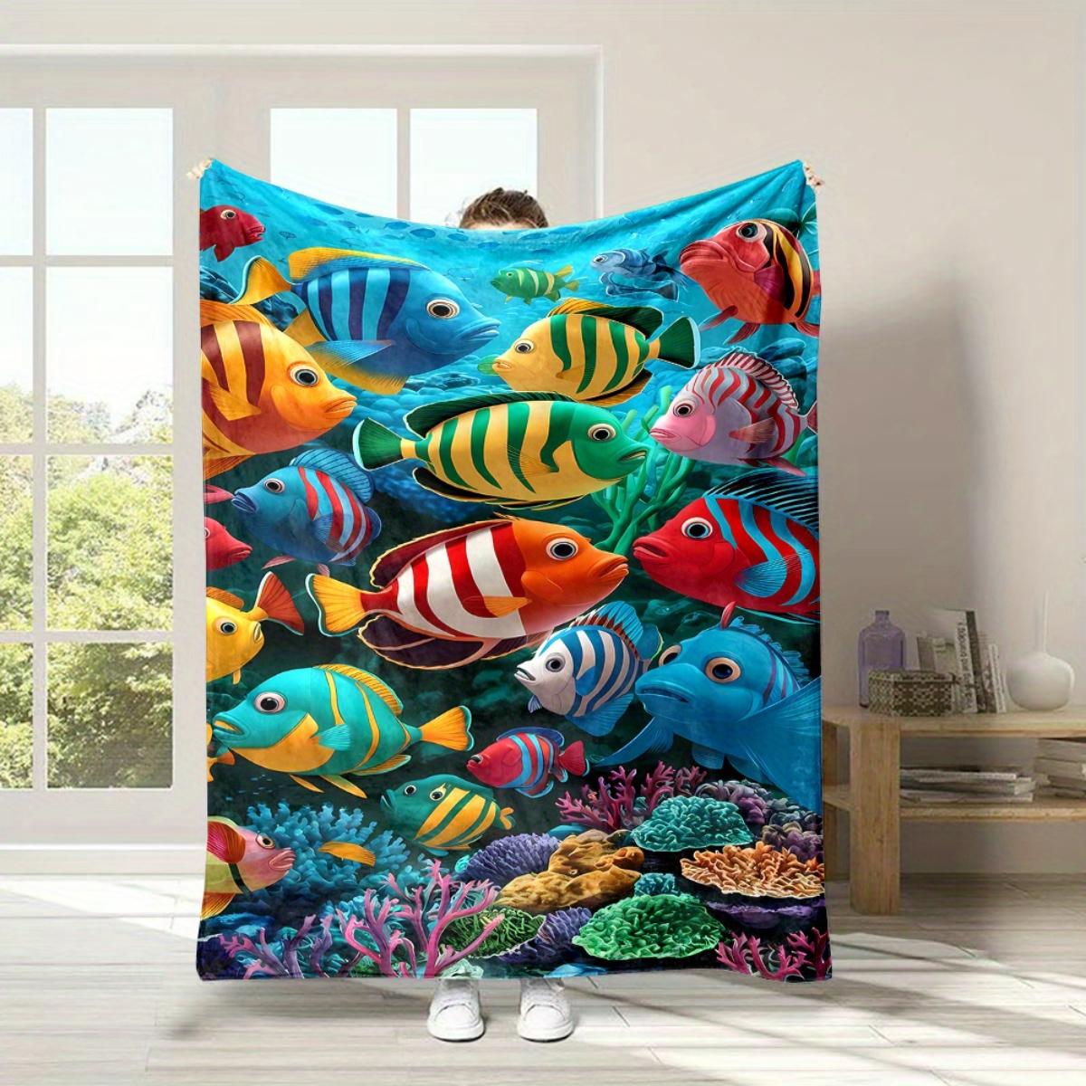 

Cartoon Fish and Coral Pattern Flannel Blanket Bed Sofa Office Travel Gift Decoration Chair Comfortable and Warm 75x100cm