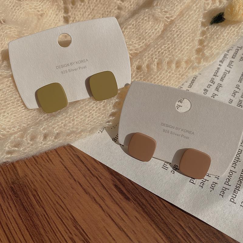 S925 Silver Needle Geometric Square Stud Earrings Female Retro French Internet Celebrity Contrasting Earrings Mori Simple Earrings