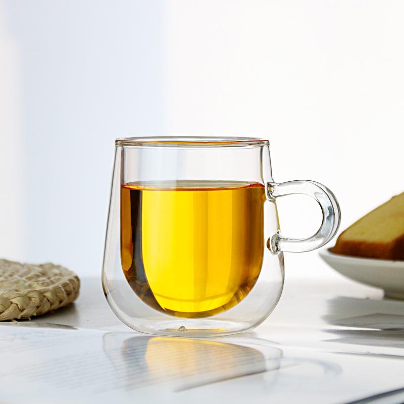 Double-Walled Heat-Resistant Glass Cup with Handle, Transparent Insulated Milk & Tea Cup, Large Belly Design 200ml Large Belly Glass Cup