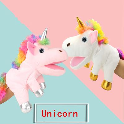 Der Mund kann sich bewegen Einhorn Handpuppen Plüschtiere Pony Puppen Eltern Kind Spiele Kindergarten Frühe Kindheit Bildung Rollenspiel