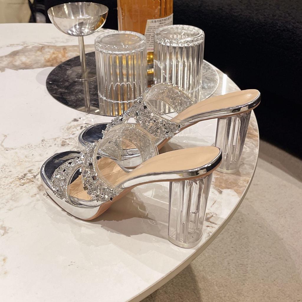 Strass wasserdichte Plateau-Plateau-Schuhe, draußen coole Slipper tragen, neue vielseitige High Heels im Sommer 2025, nicht müde machende Sandalen