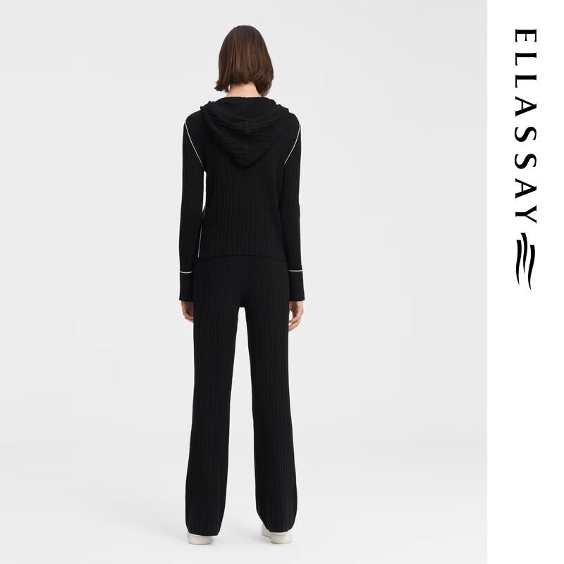 ELLASSAY Women's 100% Merino Wool Ribbed Hooded Knit Sweater