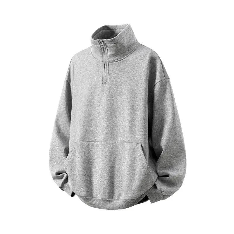 2026 Spring Men Stand Collar Hoodies Men Korean Fashion Pullover Man Loose Jacket Man Streetwear Soild Color Sweatshirt