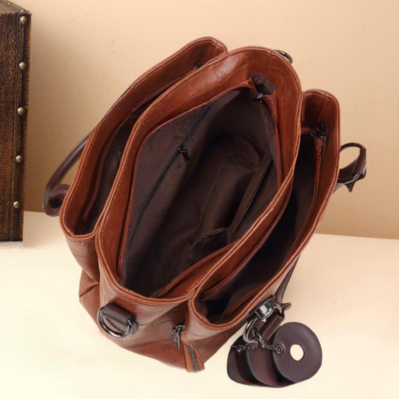 Autumn Winter New Women's Handbag Fashion Contrasting Color PU Leather Messenger Bag Retro European American Style Horizontal Square Ladies Boston Bag