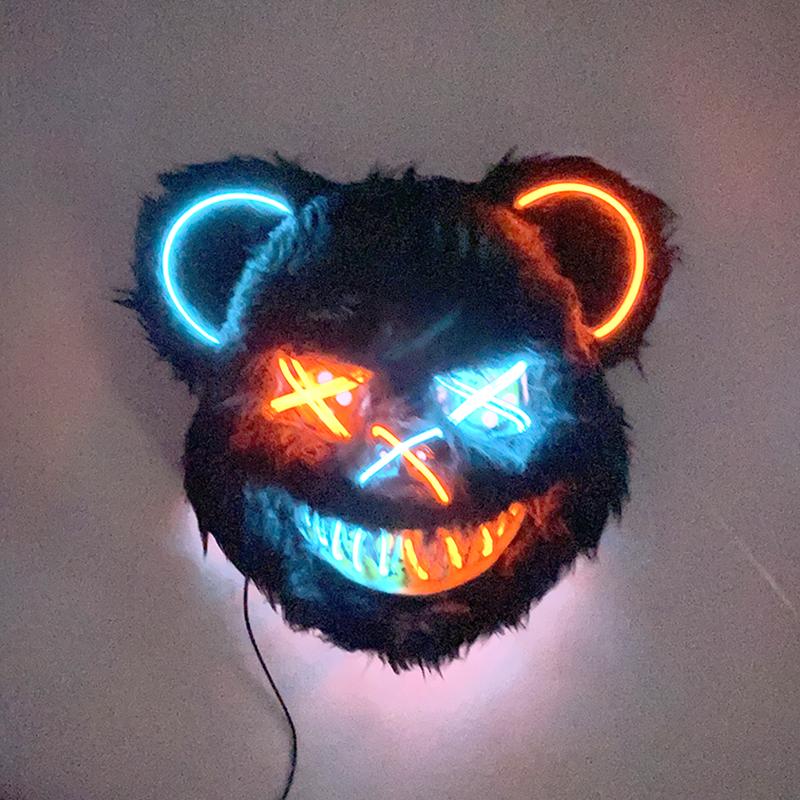 LED Leuchtender Bärenmaske Neon Leuchtende Maskerade Party Maske Festival Cosplay Zubehör Erwachsene Kinder Halloween Verkleidungsmaske Requisiten