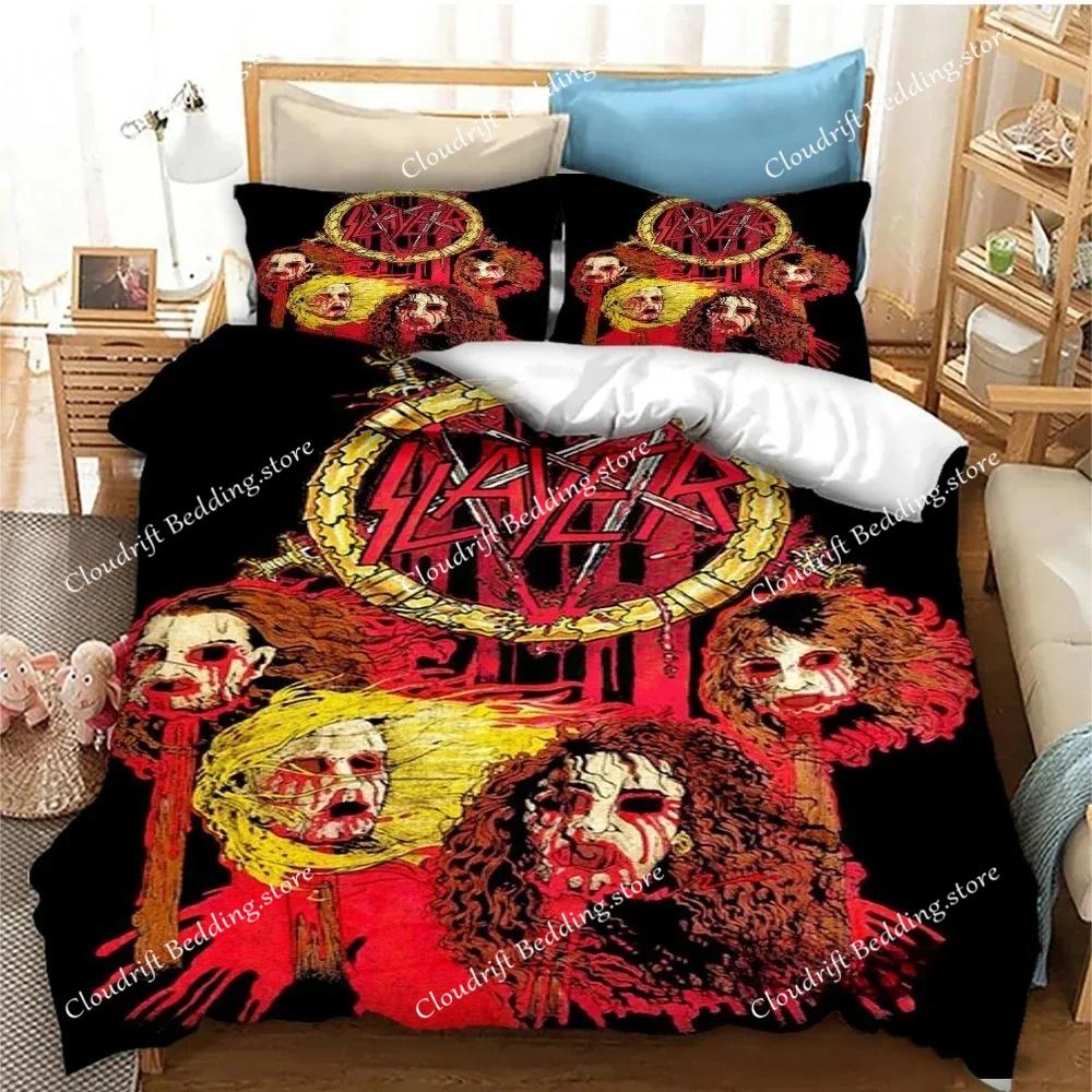 Slayer Heavy Metal Band Music Set povlečení,Povlak na přikrývku Souprava na přikrývku Povlak na polštář,King Queen Size Ložní souprava pro chlapce