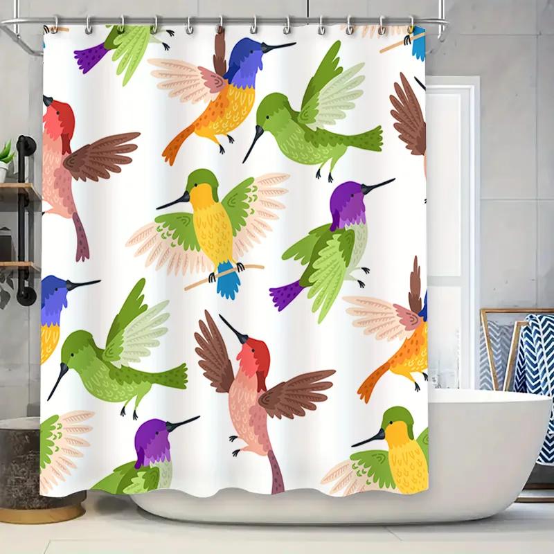 

Handmade Shower Curtains With Hummingbird Print Waterproof Fabric For Bathroom Decor In Multiple Colors: White Background (180X2 W60H190(CM)-1 Pcs