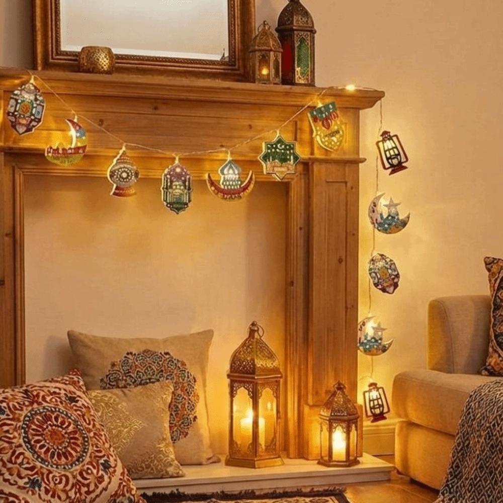 10/20 LED EID Mubarak String Lights Colorful Lighting Battery Operated Moon Star Castle Lamp Iron Art Ramadan String Light