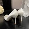 Fashion Elegant White Wedding Heels Satin Bridal Shoes Pointed Toe French High Heels