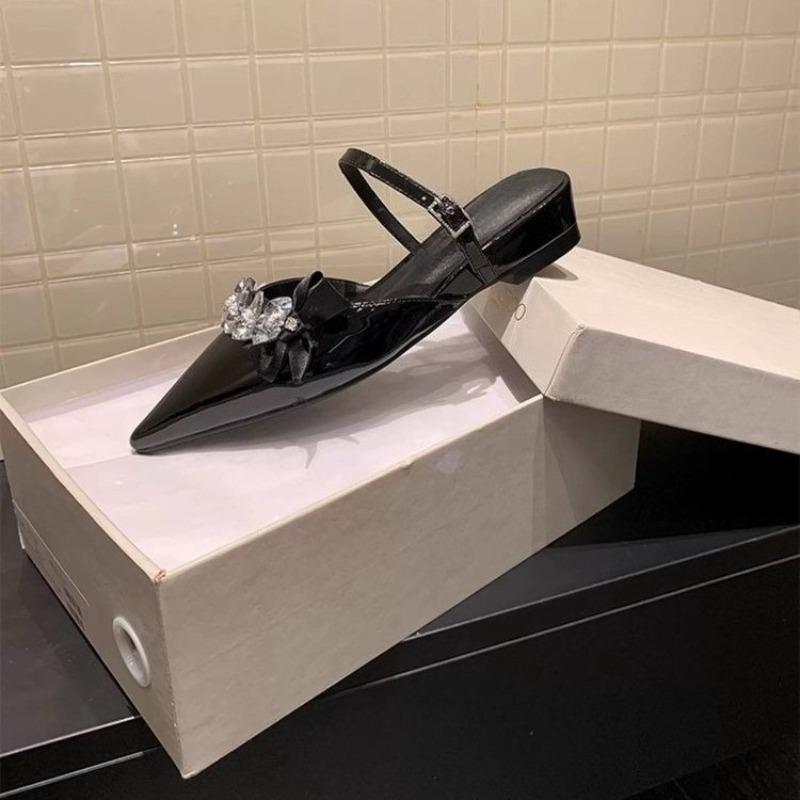 Pointed Rhinestone Inside Heightening Baotou Sandals Women's Summer New Shallow Mouth with Skirt Back Air Heel Shoes