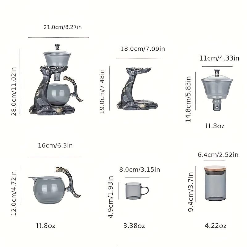 1 Set Silvery Deer Glass Automatic Tea Set Lazy Tea Set Semi-automatic Drip Glass Teapot Magnetic Water Diversion Teapot With 6