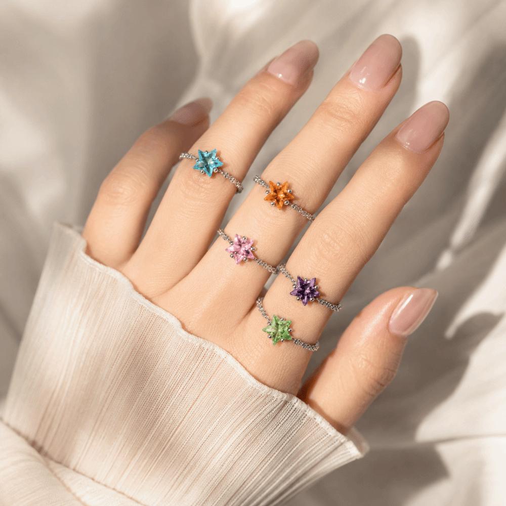 Elegant Link Chain Ring Colored Pull-out Chain Ring Open Rings Star Zircon Rings Gift