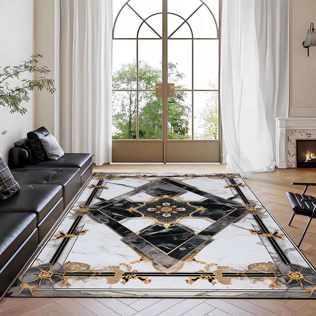 Nordic Marble Print Area Rug for Living Room In Front of Sofa Non-Slip Modern Floor Mat for Bedroom