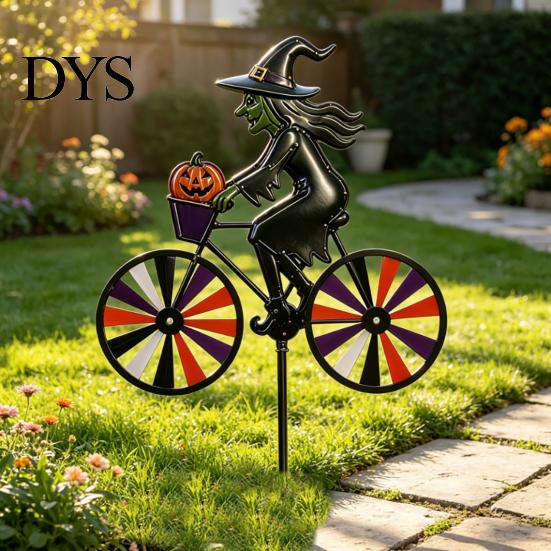 Decorative Stakes for Flower Beds Halloween Wizard/Ghost/Black Cat/Skeleton Bicycle Ground Stake Ornament, Metal Garden Stakes, Gift Lovers
