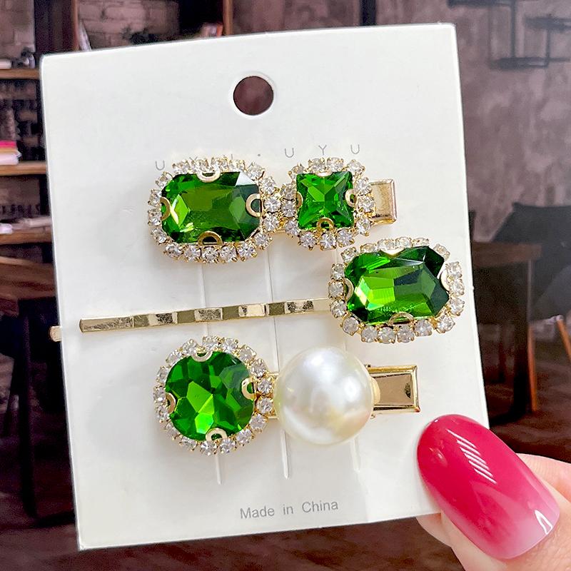 Fashion Shiny Luxury Full Crystal Pearl Women Barrettes Waterdrop Hair Clip Hairgrips Geometric Hair Accessories Korean Headwear