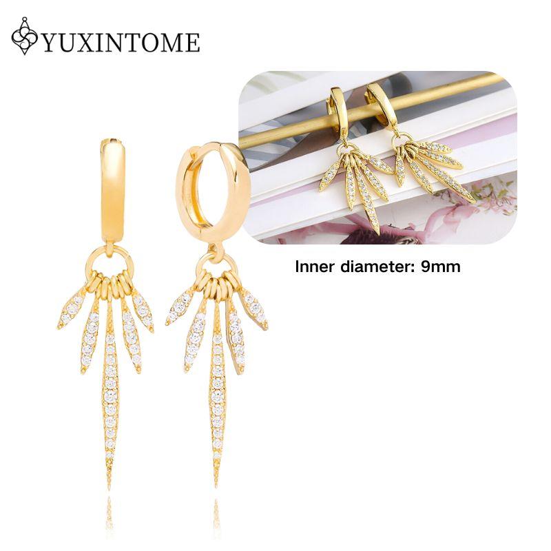YUXINTOME 925 Silver Ear Needle Zircon Hoop gold Earrings For Women Square Plate Pendant Cutout Heart Earrings Fashion Jewelry