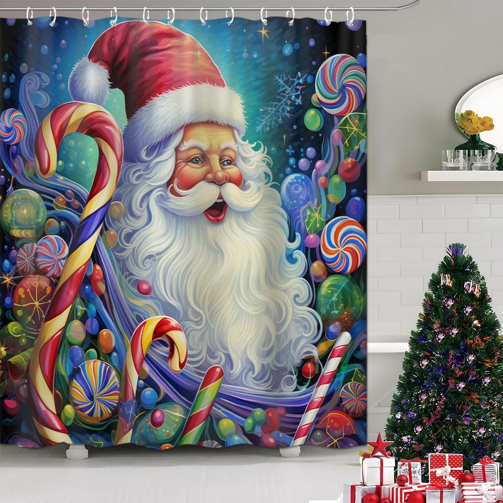 Christmas Santa Claus Shower Curtain Merry Christmas Shower Curtain Washable Fabric Shower Curtain Funny Winter Bathroom Decor