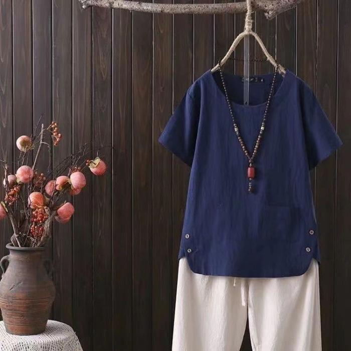 T-shirt da Donna Estive Casual Tinta Unita Ampia Manica Corta Taglie Forti