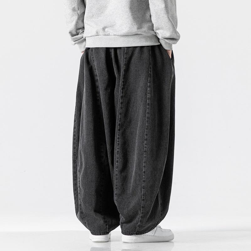 Men's Pants Japanese Retro Loose Haren Straight Leg Pants Wide Leg Cowboy Lantern Pants