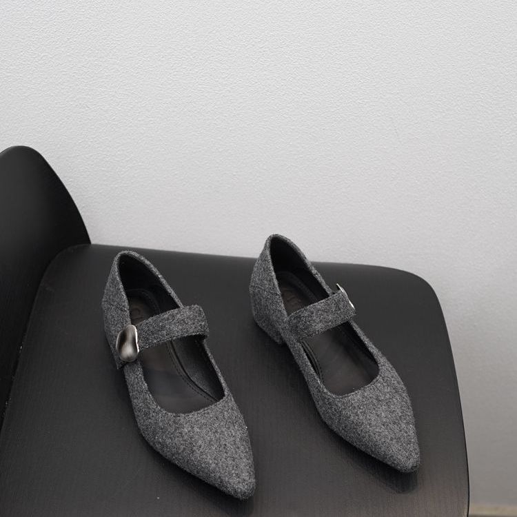 2025 Spring New French Temperament Pointed Outer Wear One-word Belt Versatile Middle Heel Shoes Suede Commuter Single Shoes Women's Shoes