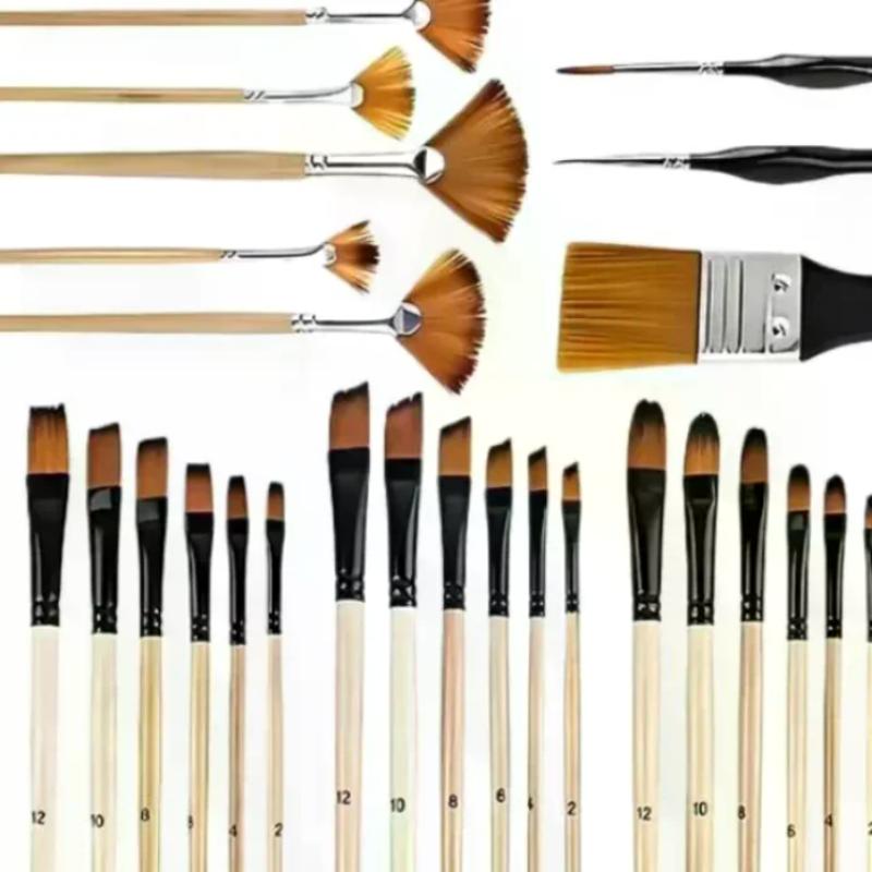 32Pcs Paint Brush Set For Acrylic Painting Premium Nylon Bristles With Round Filbert,Flat,Fan,Angle,Fine Detail Brush For Artist