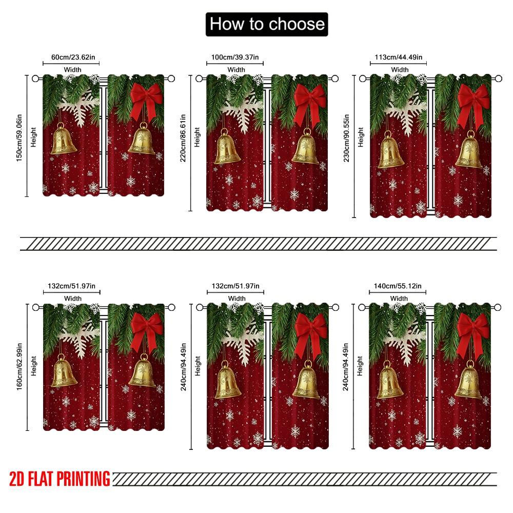 2 Stück, 2D-Flachdruck Minimalistische Vorhänge Weihnachtsglocke Schneeflockengirlande (3) Polyester Fabrik (ohne Stange) Dekorationen Für