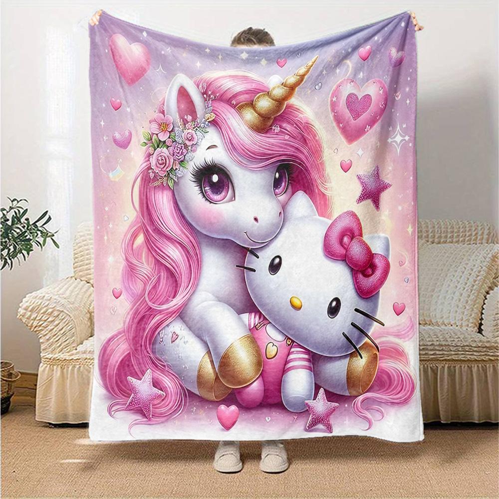 1 Stück Einhorn Hello Kitty Decke Leichte Flanell-Kuscheldecke für Sofa Bett Reise Camping Wohnzimmer Büro Couch Sessel