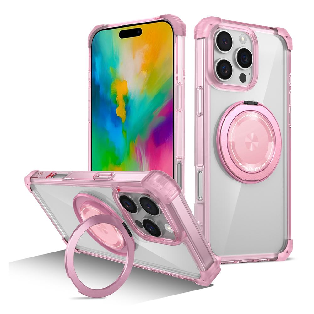 KEYSION HD Transparent Stoßfest Fall für MagSafe für iPhone 16 Pro Max 16 Plus 360 ° Drehbare Magnetische Ring Stand Telefon Abdeckung