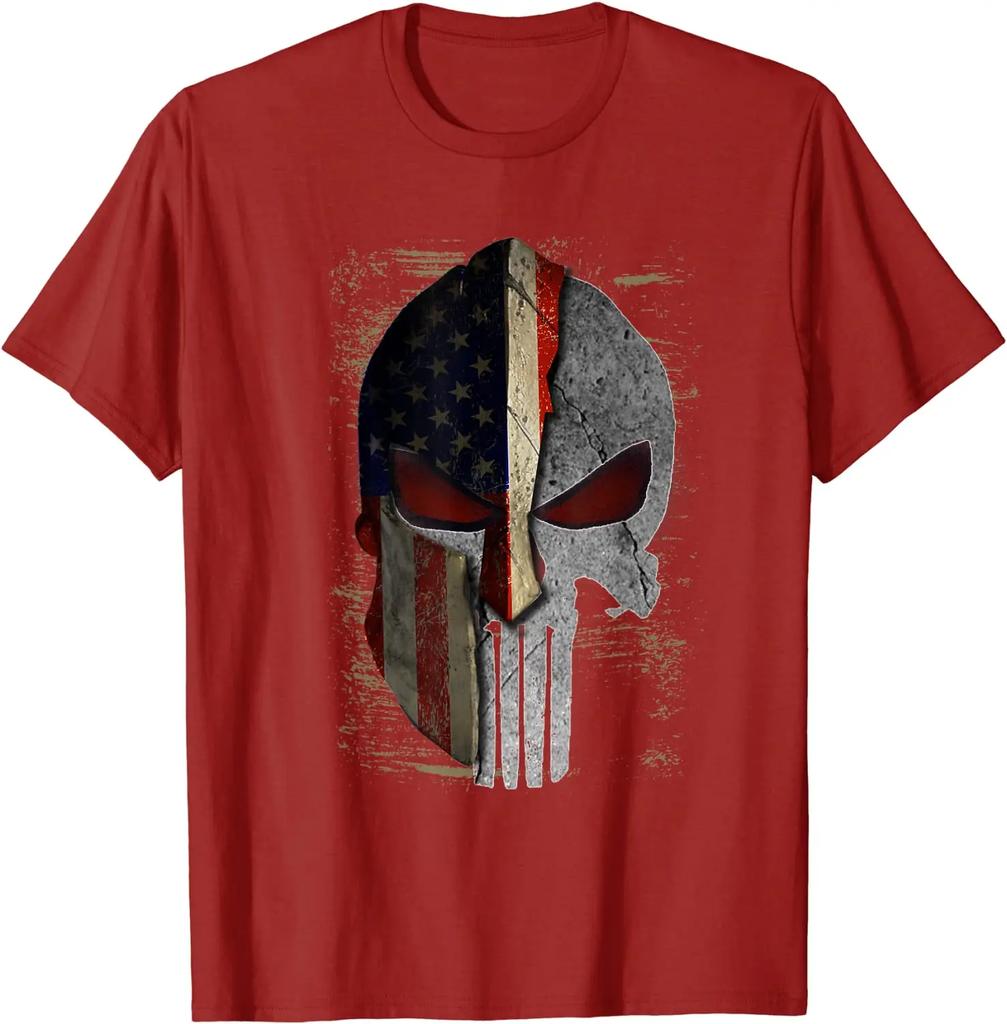 Creative Design American Flag Spartan Helmet Skull TShirt 100 Cotton ONeck Short Sleeve Summer Casual Mens Tshirt Streetwear