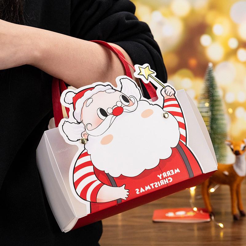 Christmas Eve Apple Candy Gift Bag Tote Gift Box Santa Claus Paper Bag Transparent Packaging Bag