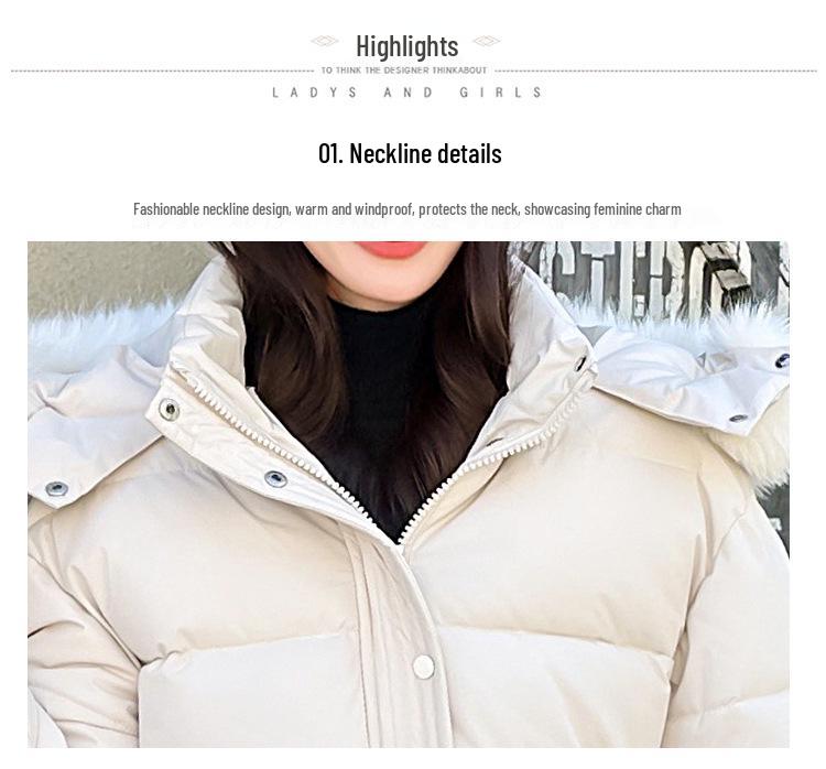 Giacca invernale da donna in cotone con cappuccio e colletto in pelliccia - Capo d'abbigliamento caldo di media lunghezza in stile coreano