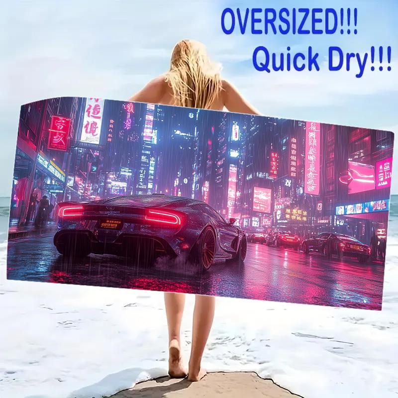 Cyberpunk Print Beach Towel, Large Soft Quick Dry Towel for Beach Camping Swimming