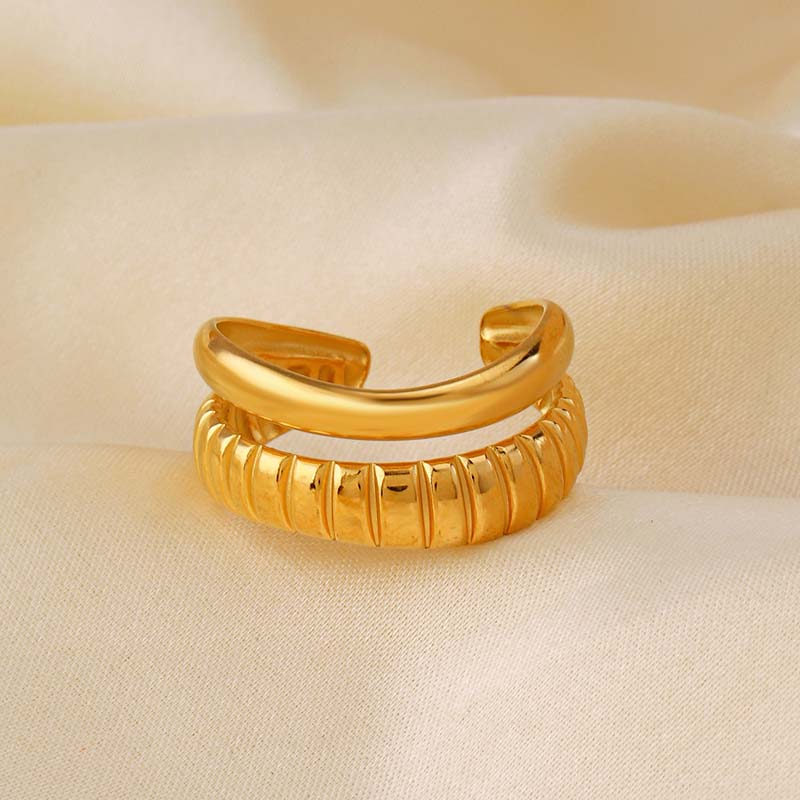 Stainless Steel Line Open Rings for Women Trendy Simple Geometric Adjustable Personality Finger Ring Wedding Party Zircon Gifts
