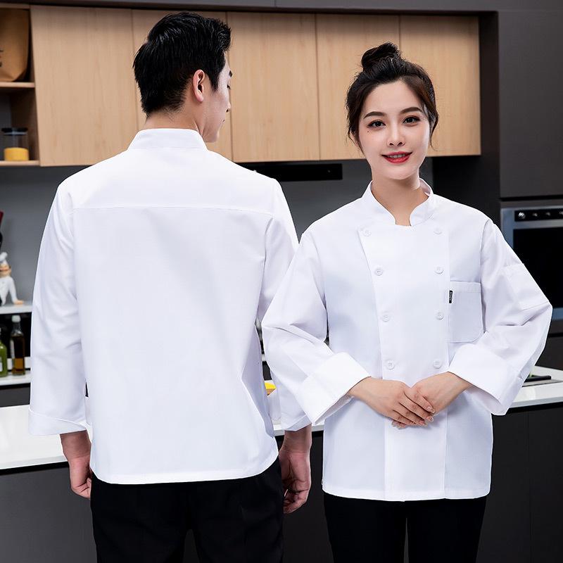 Veste de chef blanche à manches longues pour homme avec broderie pour l'automne/hiver