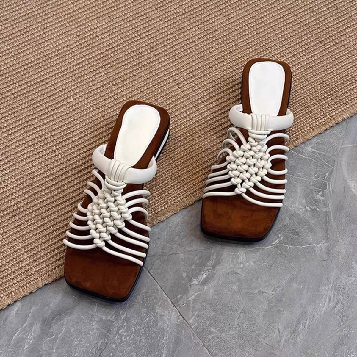 

Fashion Summer French Retro Style Woven Sandals Female Slippers Explosions Selling Outdoor Wear-resistant Fashion High Heels Slippers. 40 белый