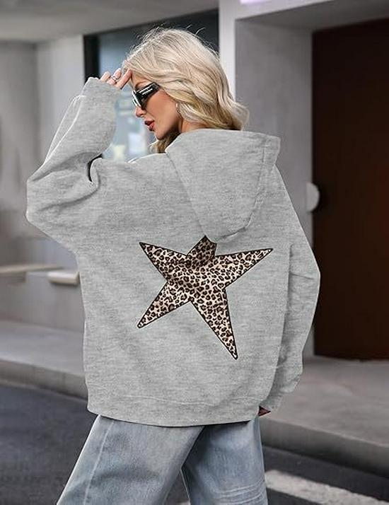 HeyHeyShine Star & Leopard Print Y2K Pullover Hoodie