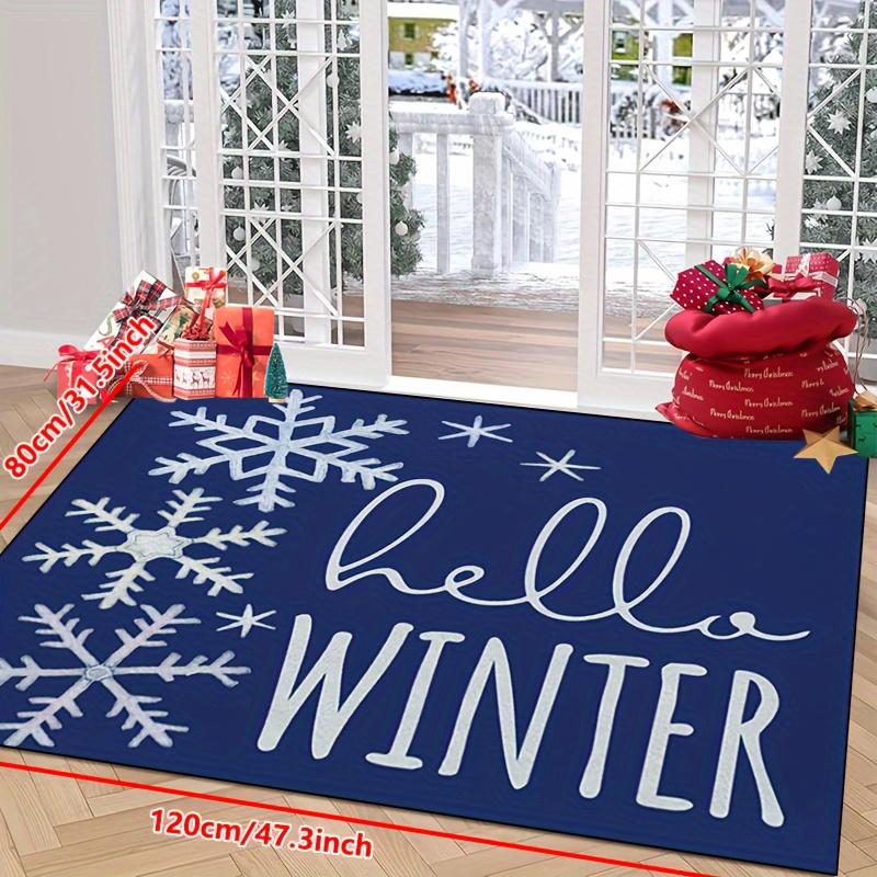 [Winter Schneeflocken Fußmatte] Weihnachten Hallo Winter Fußmatte - Maschinenwaschbar, Rutschfest, Rechteckige Polyester Willkommensmatte -