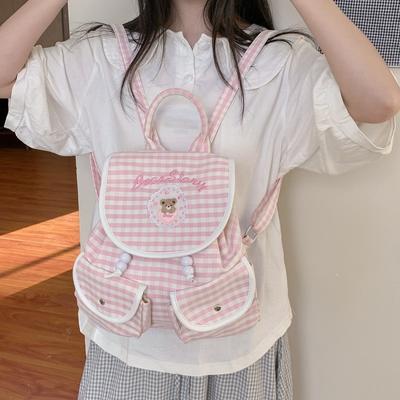 Cute Plaid Girl Travel Backpack Niche Design Cartoon Backpack Women Light Commuter Travel Backpack