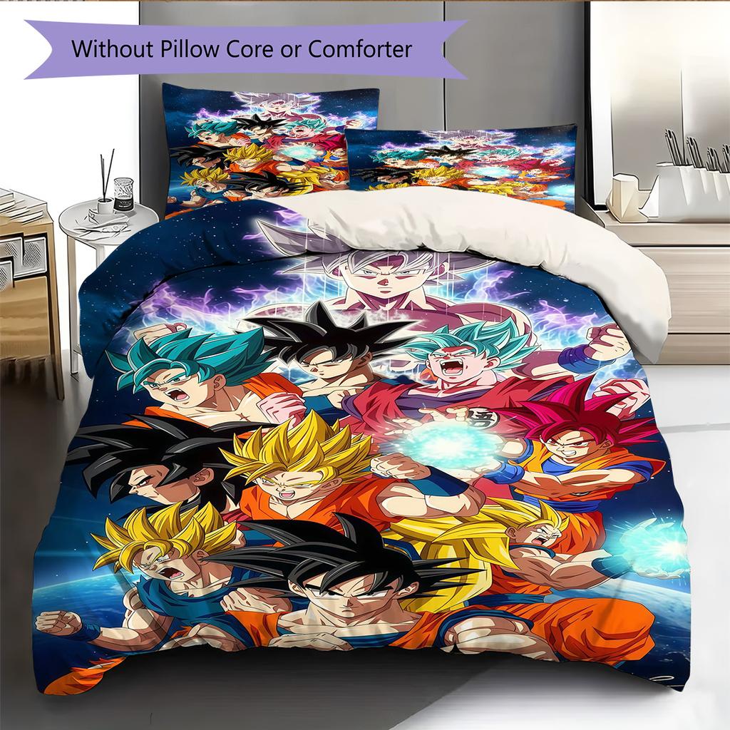 DBZ Decor Pattern Bedding Quilt Set Quilt Cover Pillowcase Home Decoration Birthday Gift (1 * Duvet Cover + 2 * Pillowcase, Without Core)