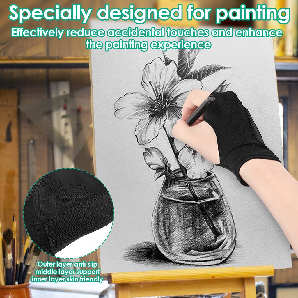 10Pcs Drawing Artist Gloves 3 Layer Two Finger Gloves Reusable Multipurpose for Graphic Drawing Tablet Drawing Art Creation