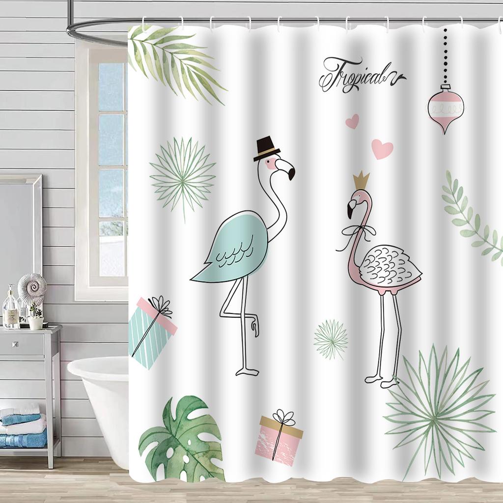 Bathroom Waterproof Curtain Digital Printing Tree Branches Bird Shower Curtain Free Punching Toilet Partition Curtain Shower Cloth