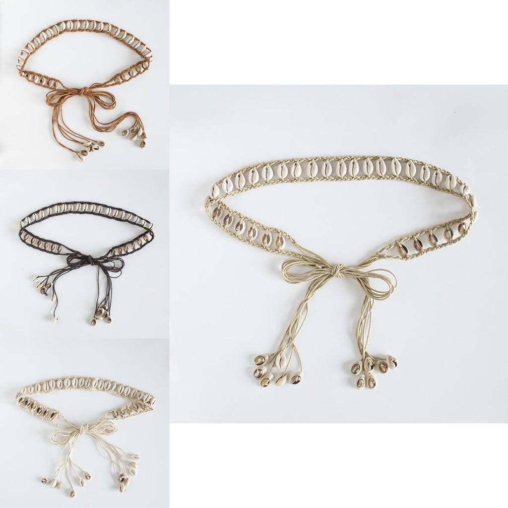 Boho Material Natural Waist Belt With Shell Details For Fashion Women