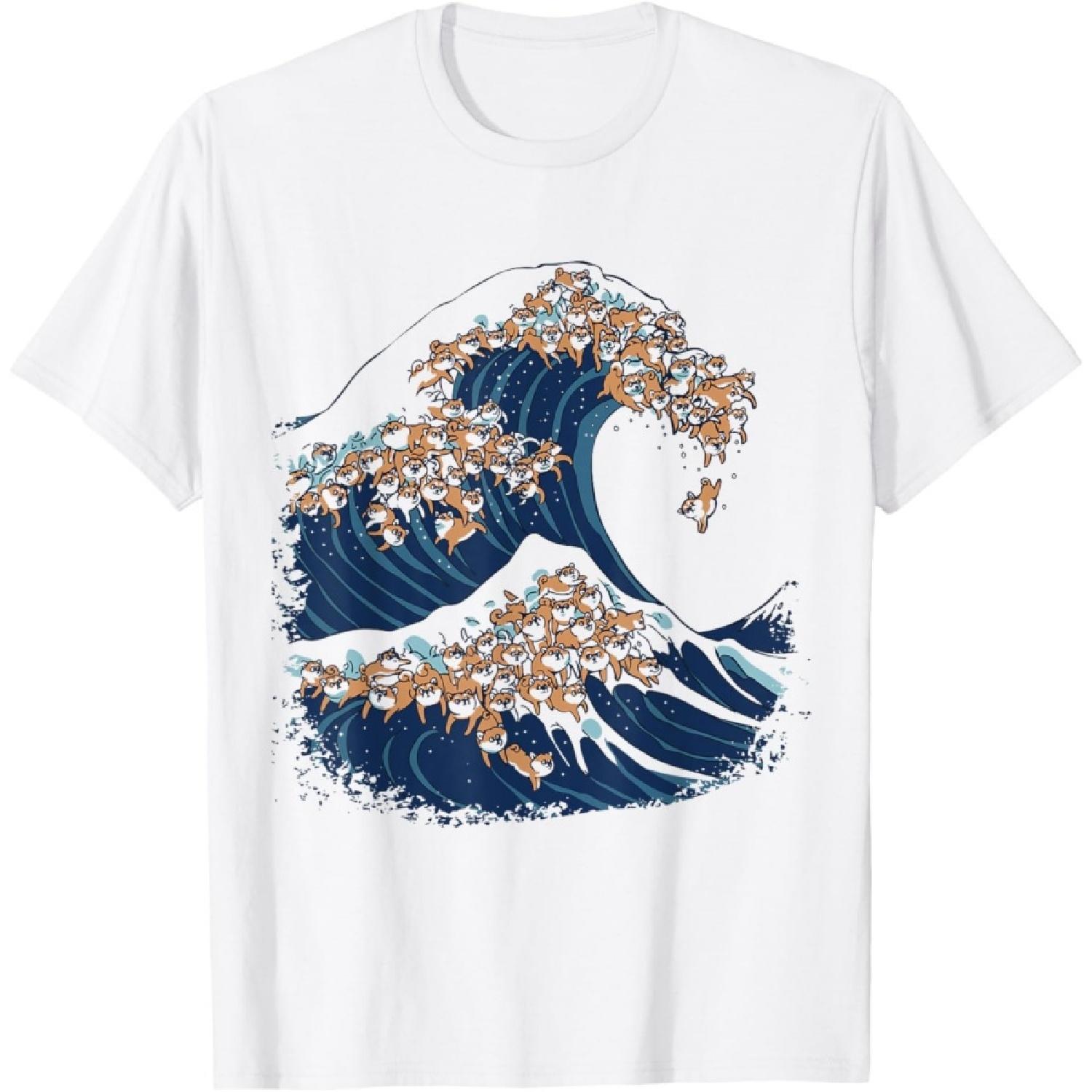 The Great Wave of Shiba Inu Funny T- by Huebucket T-Shirt XXXXXL белый