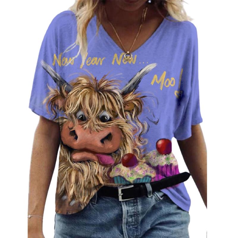 Fashion Spring  Horse Print Blouses Short Sleeved V-Neck T Shirts Casual