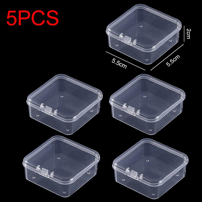 5PCS/Pack Jewelry Storage Box Square Transparent Plastic Case Portable Earring Necklace Nail Srt Display Packaging Container ZYF
