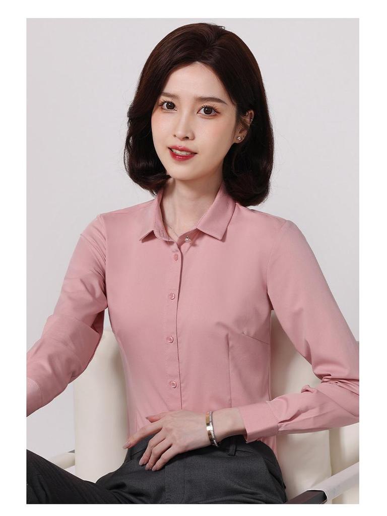 Women's Slim Fit Long Sleeve Bamboo Fiber Anti-Wrinkle White Shirt for Business or Casual Wear
