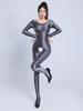 Erotic Crotchless Lingerie Women Full Body Jumpsuit Oil Shiny Elastic Bodysuit Long Sleeve Bodycon Yoga Sport Gym Fitness Romper