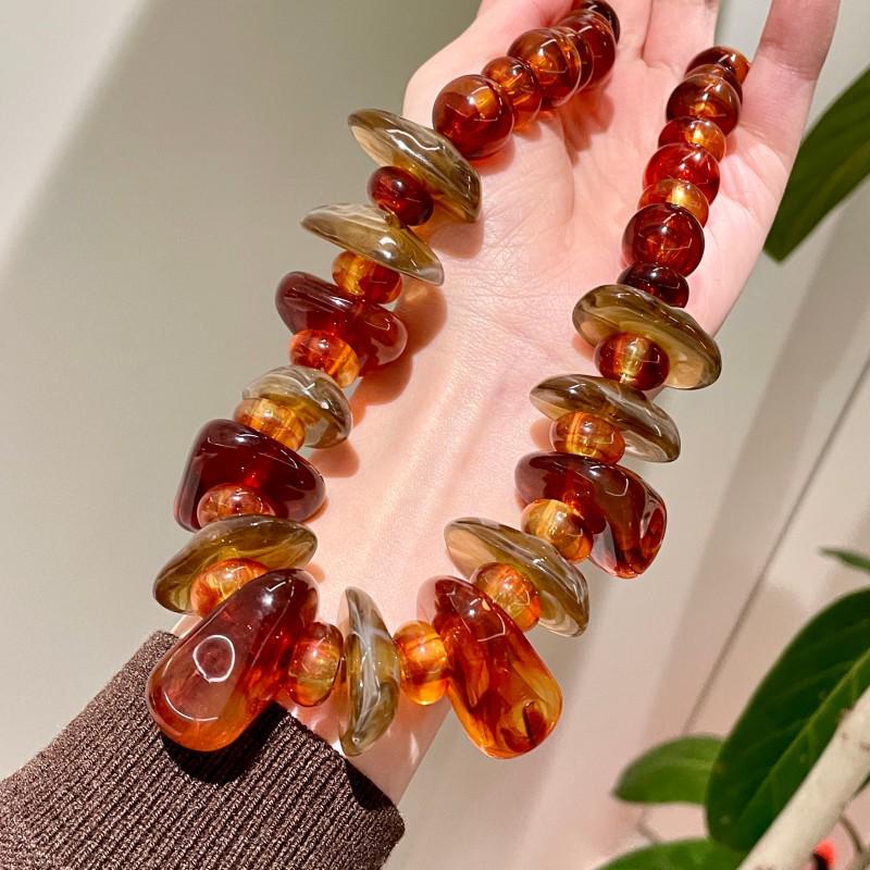 Янтарное Смоляное Бусинное Ожерелье для Женщин – Градиентный Кофейный Ключичный Чокер Модный Стиль для Свитера.